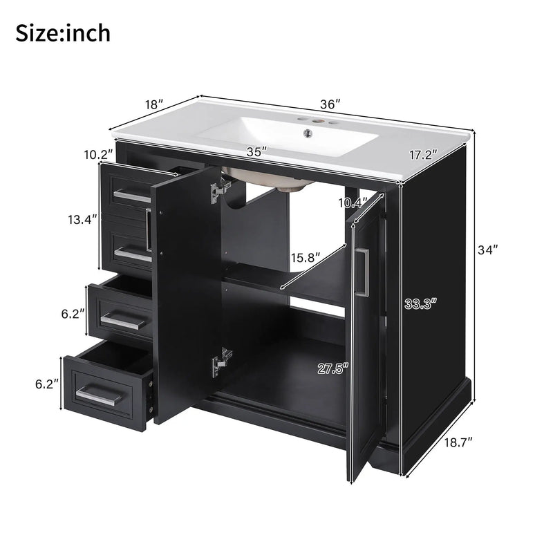 Bathroom Vanity With Sink, Soft Close Doors, Adjustable Shelf & 3 Drawers by HouseOfZazla