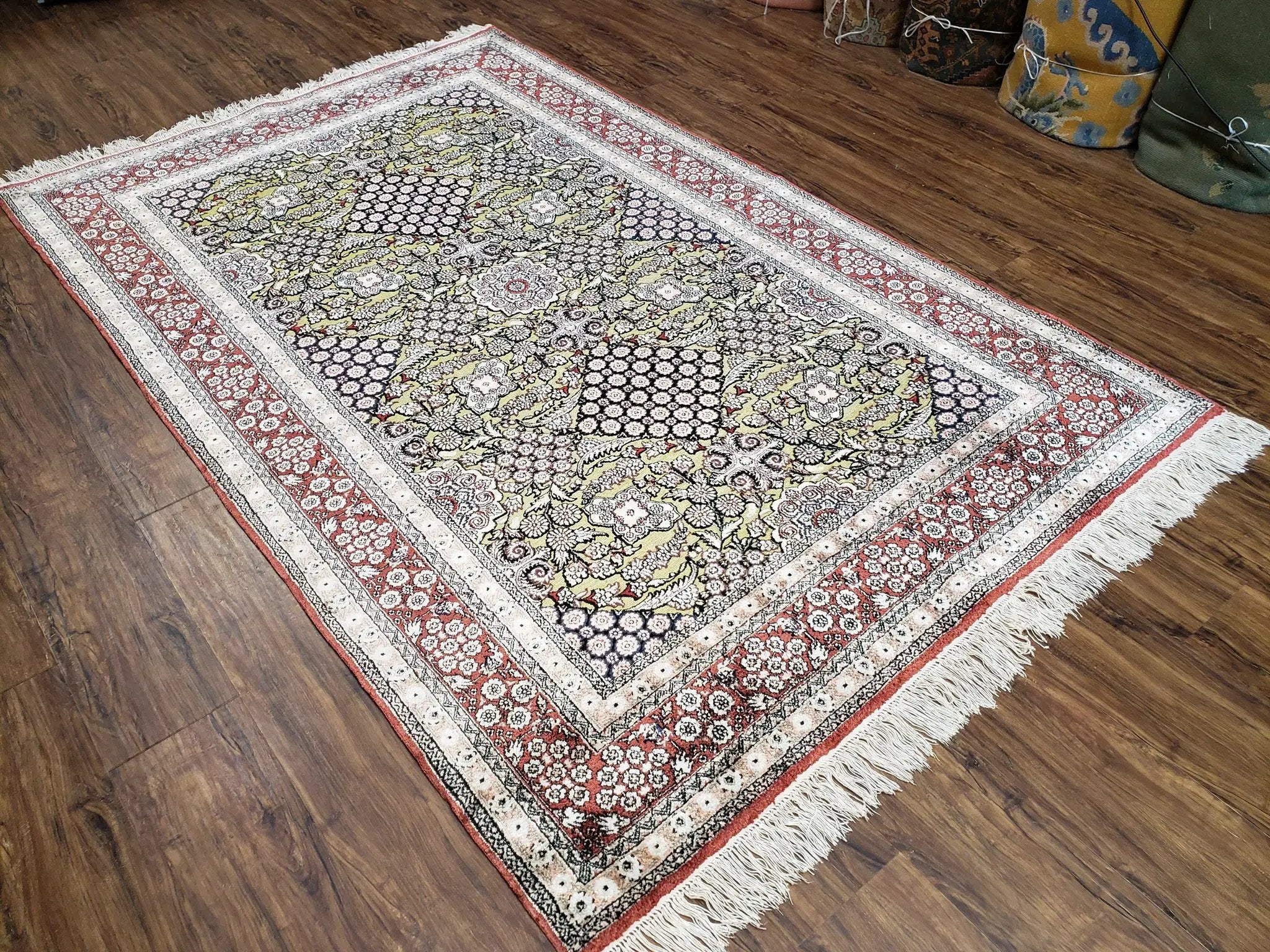 5x8 Indian Kashmiri Silk Rug with Gold Threads by Jewel Rugs
