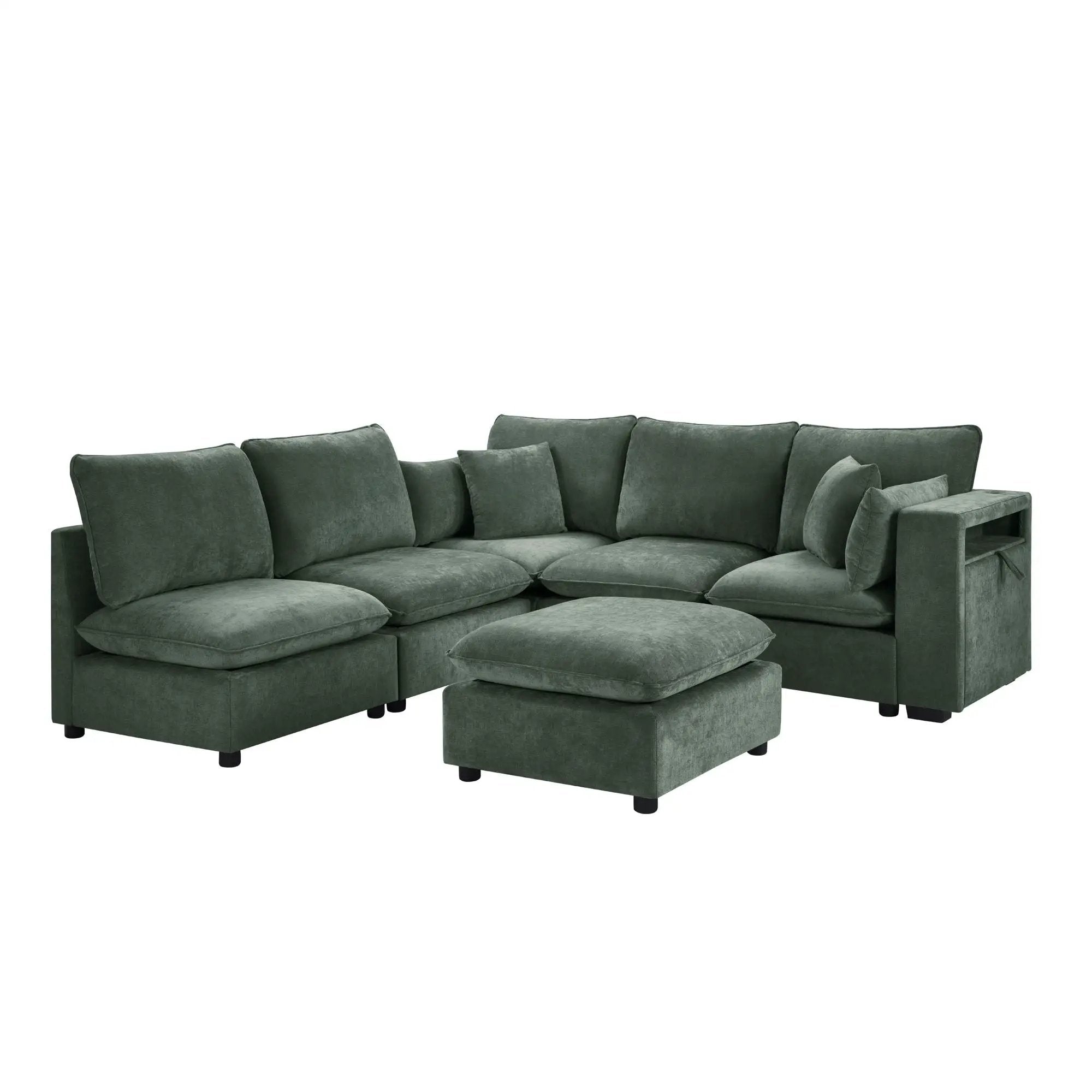 Modern Sectional Sofa U-Shaped With Movable Ottoman Storage Armrests And USB Ports by Unique Piece Furniture