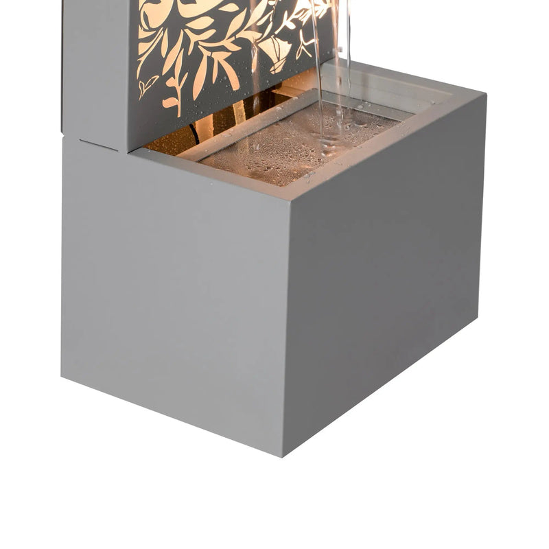 30.71' Light Gray Metal Leaf Cutout Outdoor Water Wall Fountain with LED Lights by HouseOfZazla