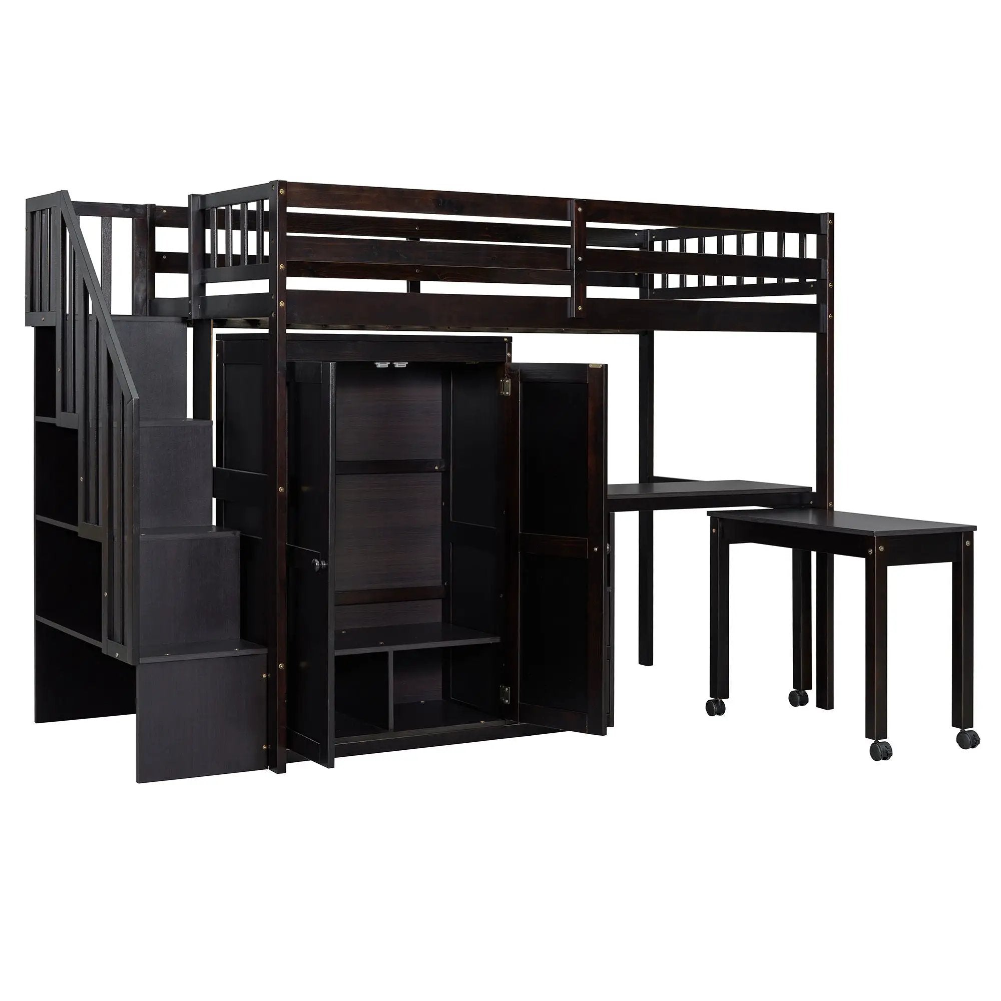 Loft Bed With Stairs, Bookshelf, Drawers, Desk & Wardrobe, Space Saving Multifunctional Furniture by HouseOfZazla