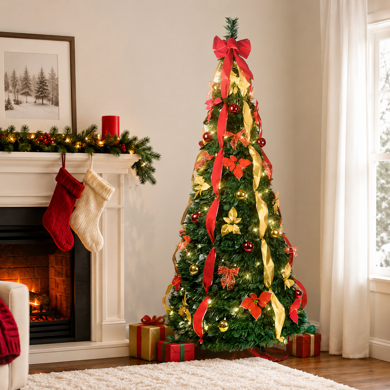 7.5Ft Prelit Pop Up Christmas Tree Decoration by HouseOfZazla