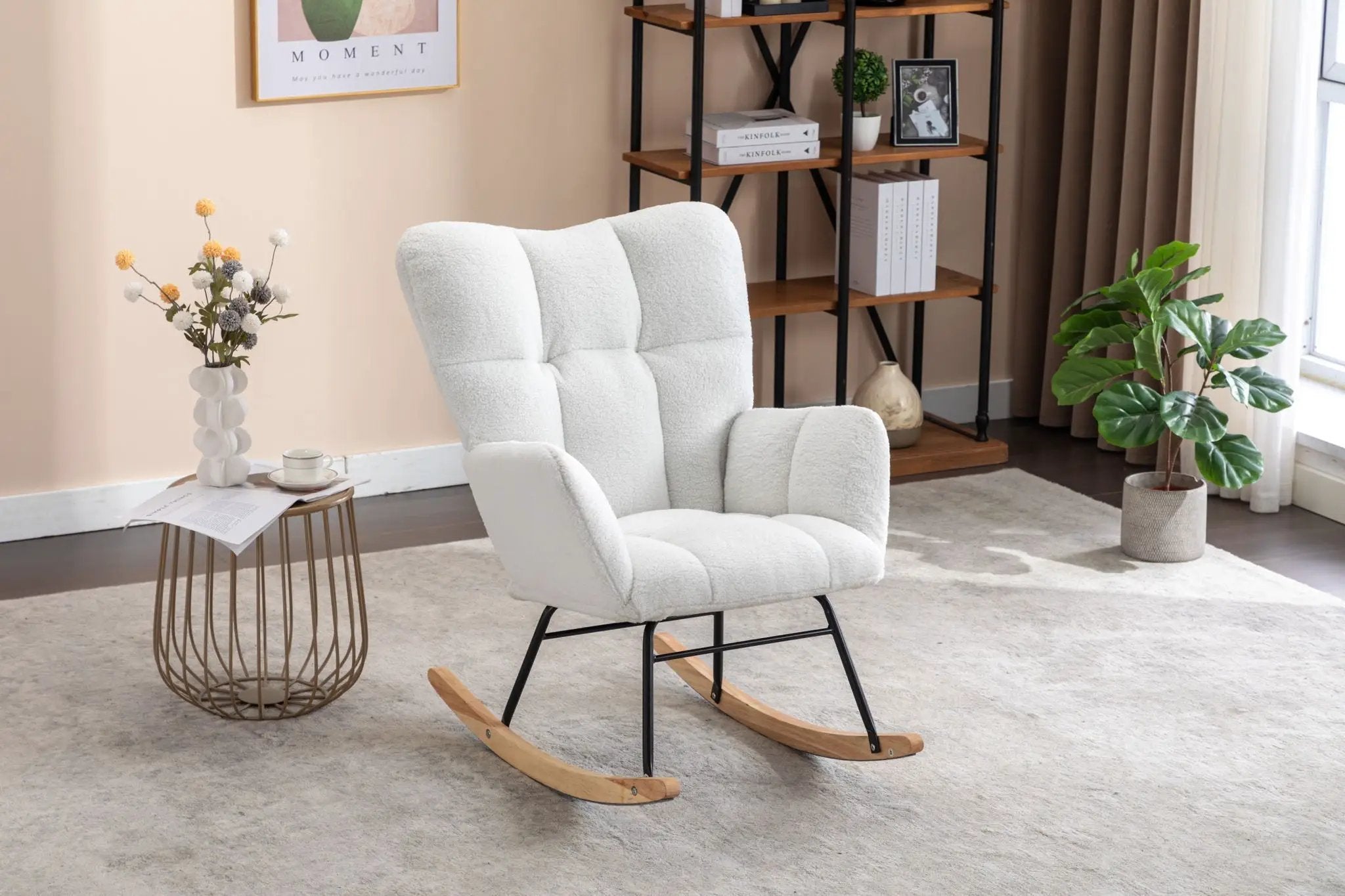 Teddy Fabric Rocking Gilder Nursery Chair For Living Room Indoor - Ivory by HouseOfZazla