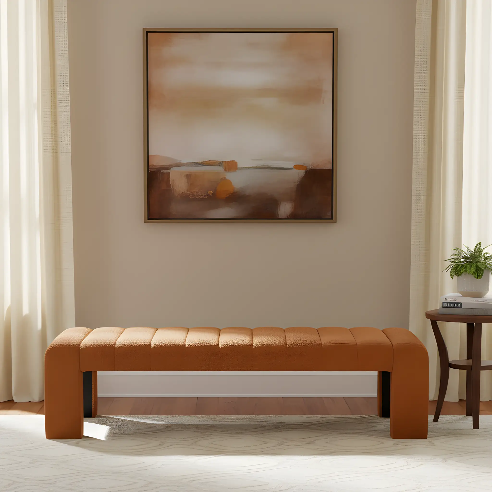 63-Inch Modern Minimalist Multi-Functional Boucle Bench in Orange by HouseOfZazla