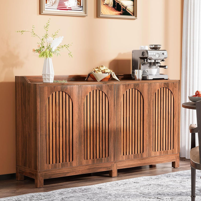 Sideboard Buffet Cabinet With 4 Doors & Shelves, Credenza Table For Dining Room - Brown by HouseOfZazla