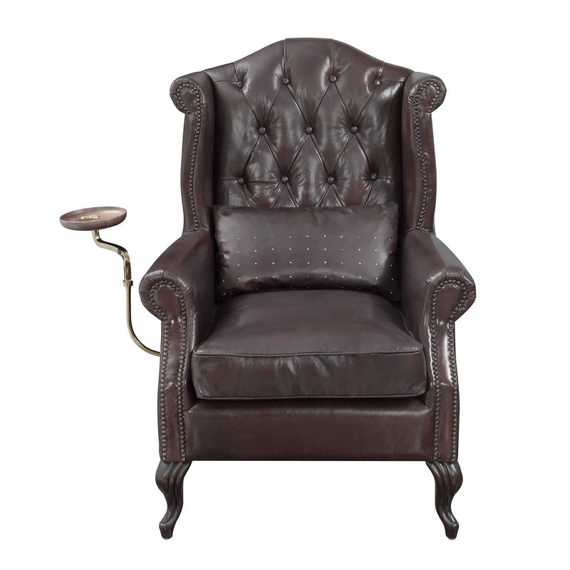Pino - Vintage Top Grain Leather Accent Chair With 1 Toss Pillow - Brown by HouseOfZazla