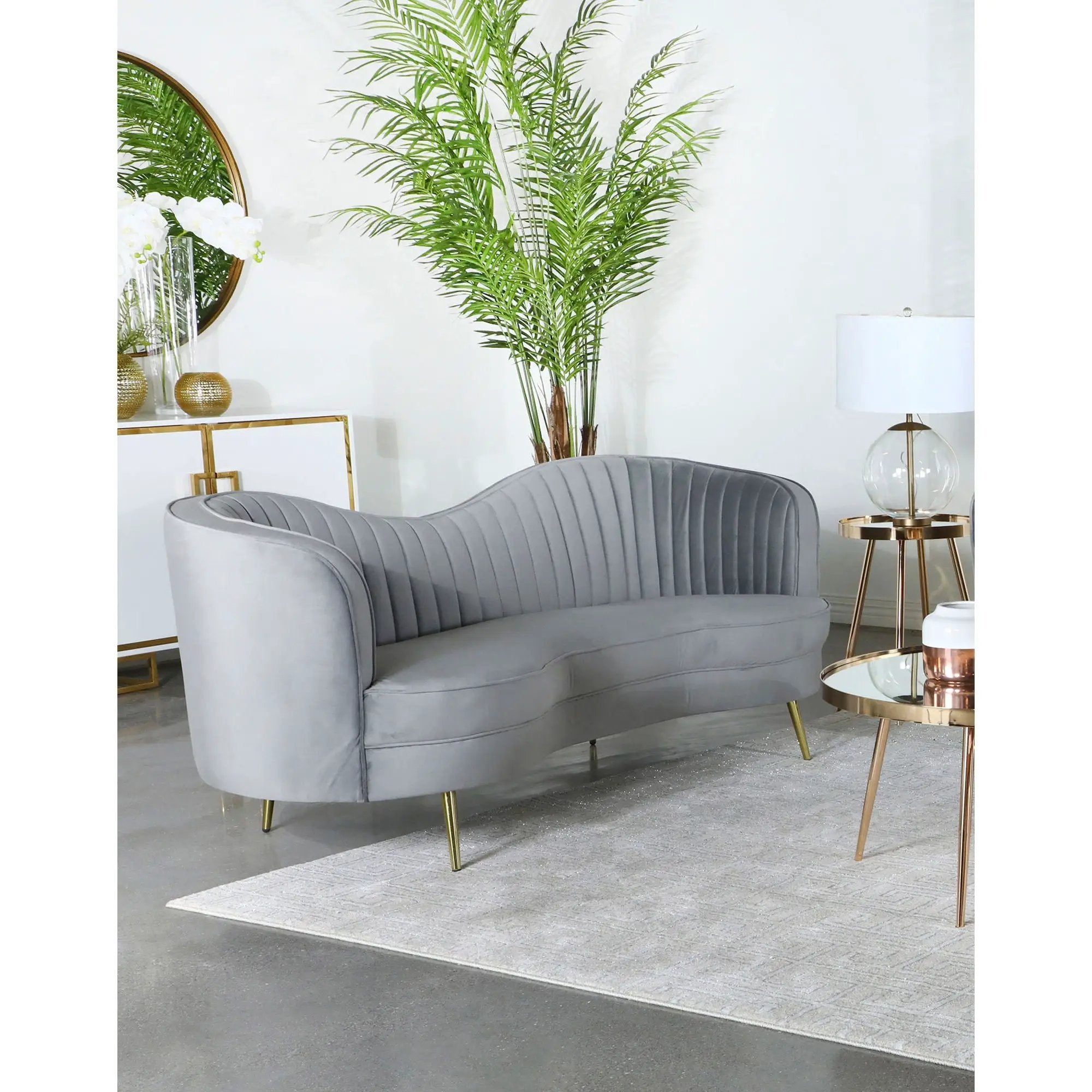 Reigha - Upholstered Sofa Lounge Furniture With Channel Tufted Backrest - Gray by HouseOfZazla