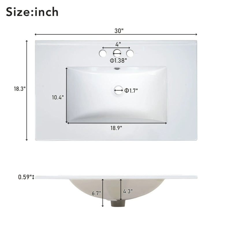 Bathroom Vanity With Ceramic Sink, Modern Single Bathroom Cabinet With 2 Doors And A Shelf, Soft Close Doors by HouseOfZazla