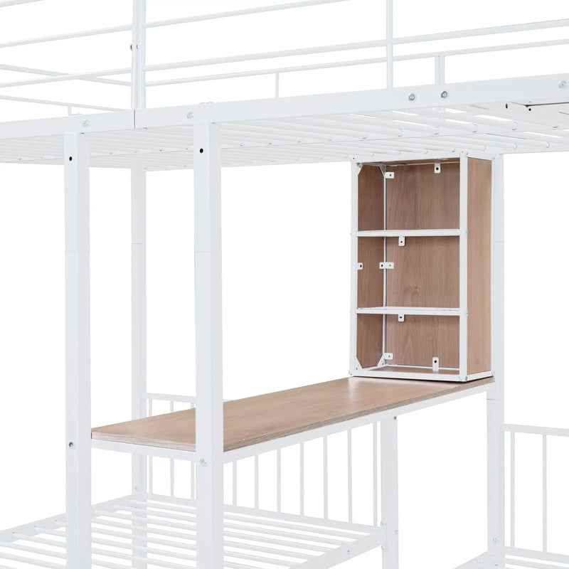 Triple Bunk Bed With Drawers, Multi-Functional Frame With Desks And Shelves In The Middle by HouseOfZazla