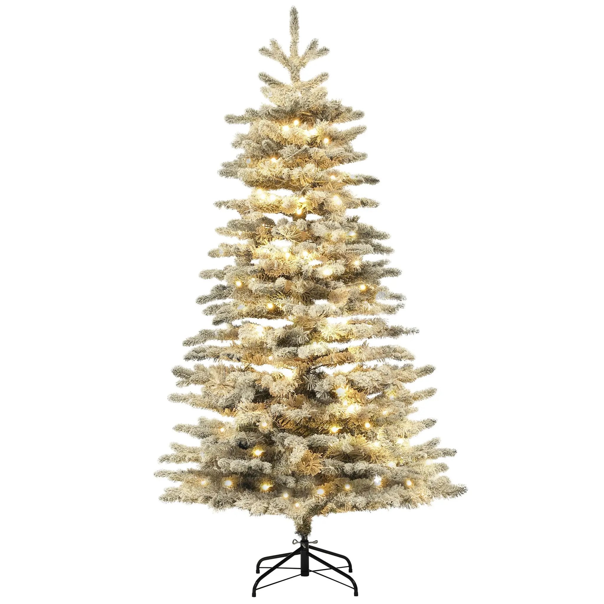6.5 Ft Pre-Lit Snow Flocked Mountain Pine Artificial Christmas Tree by HouseOfZazla