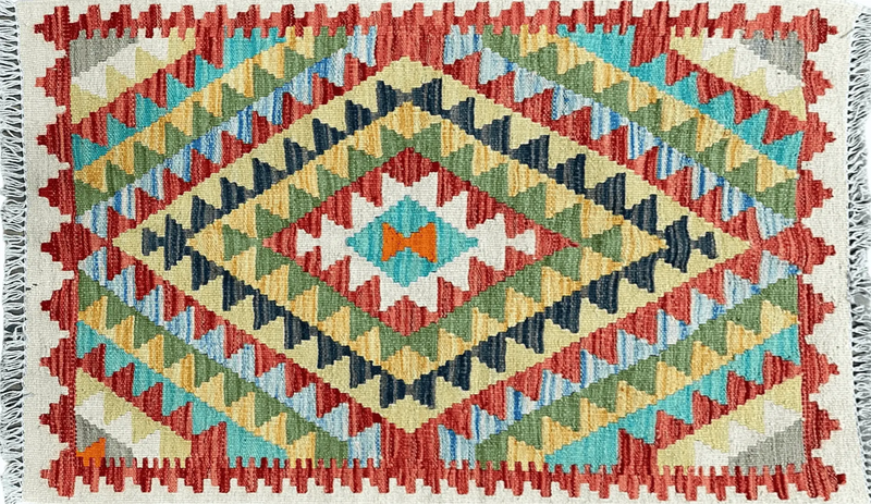 Small Kilim Rug 2x3 Colorful Turkish Kilim Accent Rug New Flatweave Wool Kilim Chobi Kilim Diamond Zigzag Playroom Rug by Jewel Rugs
