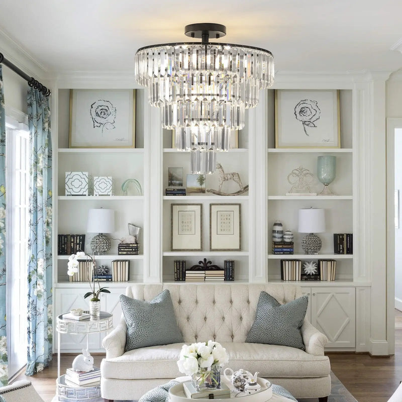 20' Black Crystal Chandelier Ceiling Light, Modern Luxury 10-Light Flush Mount by HouseOfZazla