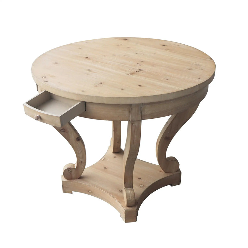 Curved Legs Farmhouse Style Small Size Round Dining Table End Table Side Table Coffee Table For Dinette, Kitchen, Dining Room Or Living Room - Natural Wood Grain Distressed by HouseOfZazla