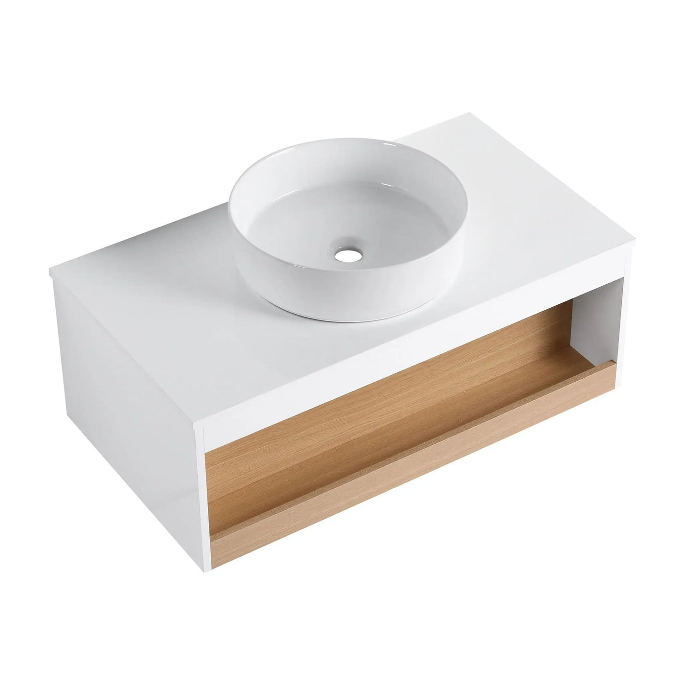 Floating Bathroom Vanity With Glossy Round Vessel Sink by Unique Piece Furniture
