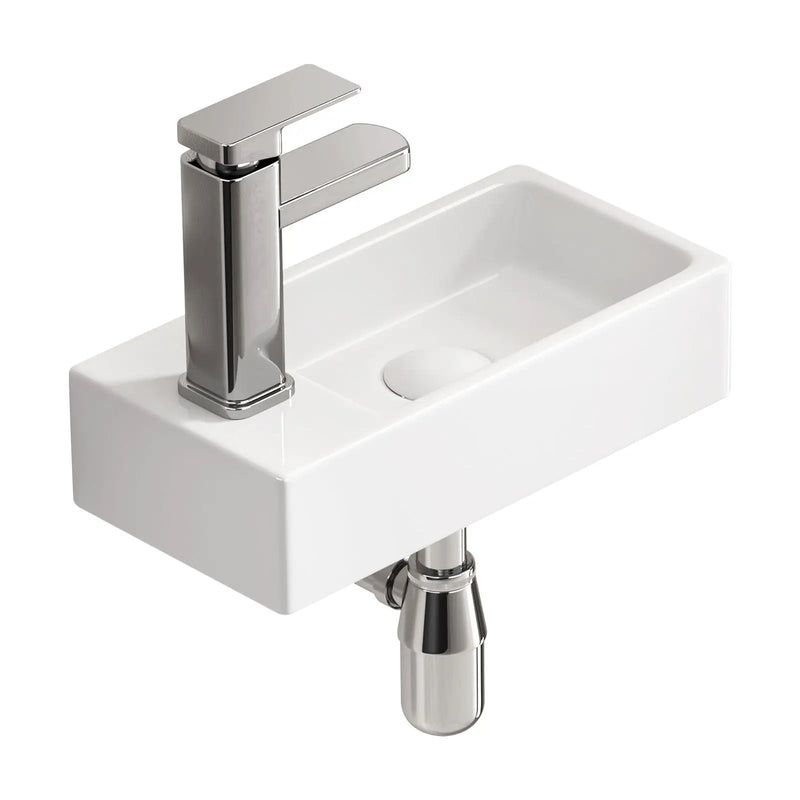 Wall Mounted Rectangle Vessel Sink With Faucet & Drain - Milk White by HouseOfZazla