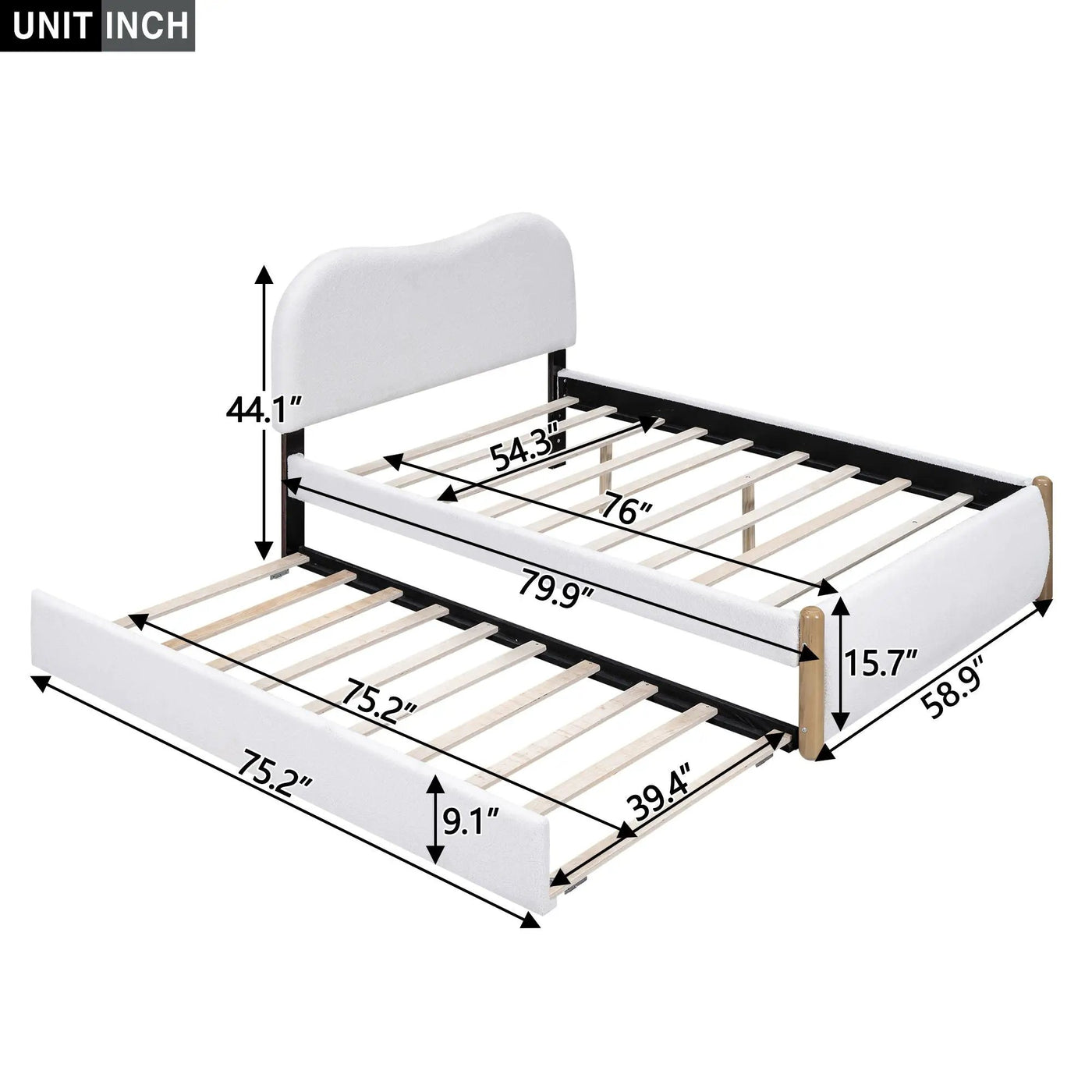 Upholstered Platform Bed With Wood Supporting Feet And Trundle by Unique Piece Furniture