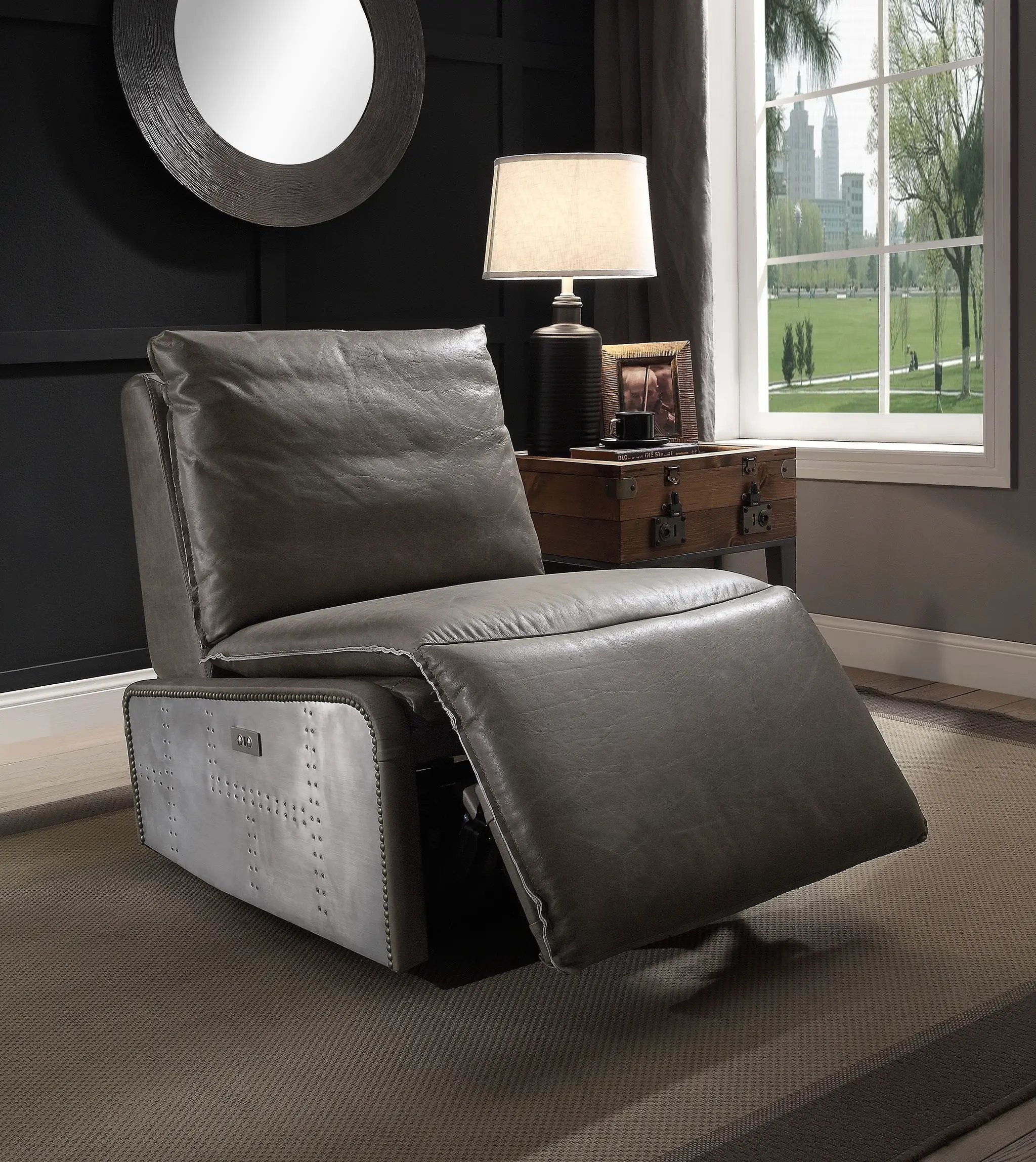 Metier - Power Motion Recliner - Gray / Aluminum by Unique Piece Furniture