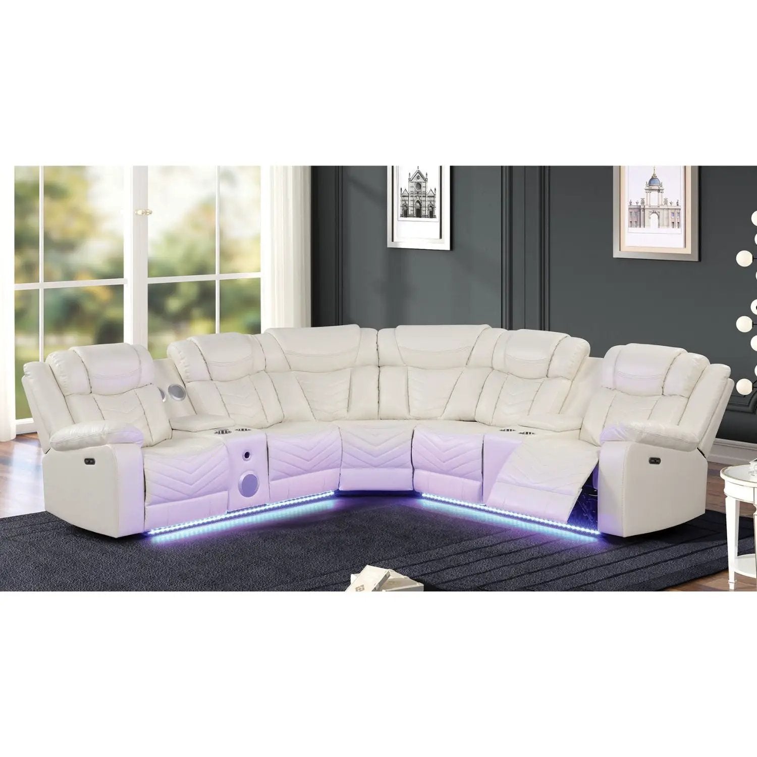 Challenger - Recliner Sectional Sofa, Built In USB, C Ports & Bluetooth by HouseOfZazla