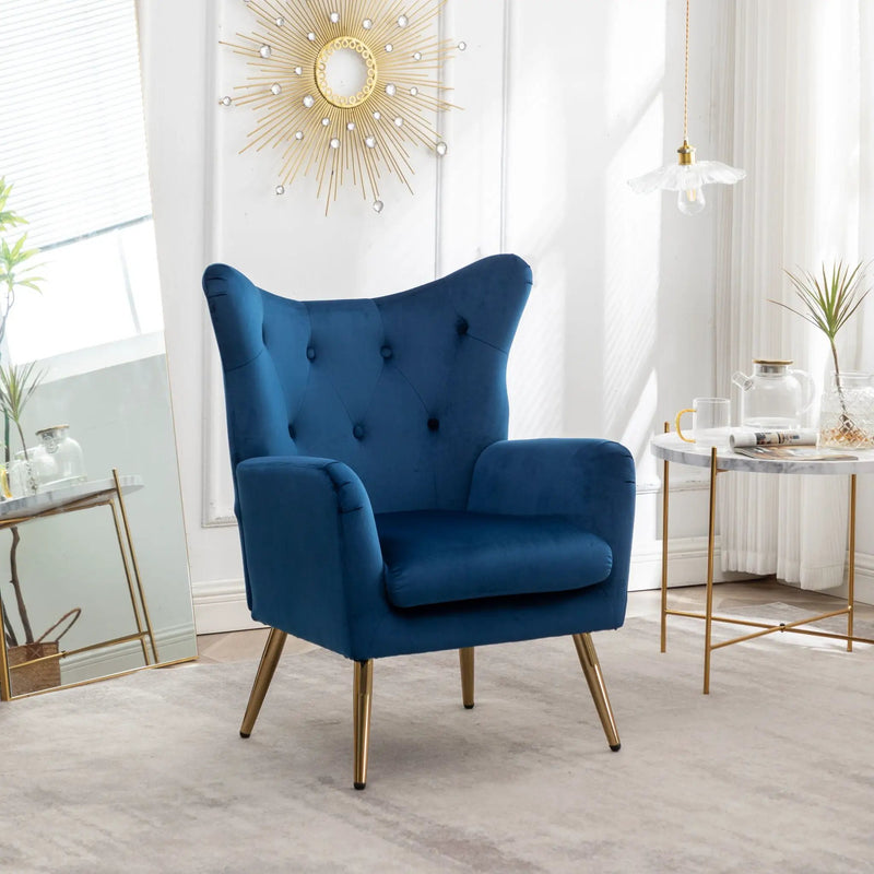 Sovarol - Velvet Button-Tufted Wing Back Accent Chair - Blue by Unique Piece Furniture