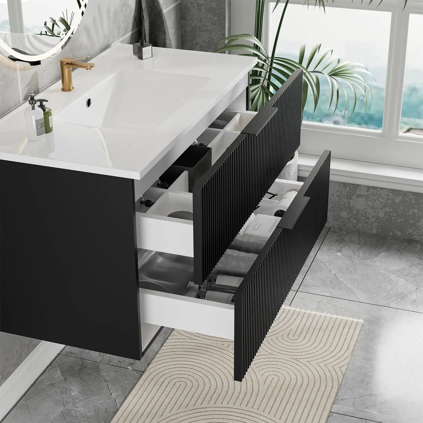 Modern Wall Mounted Floating Bathroom Vanity With Sink And Drawers by HouseOfZazla