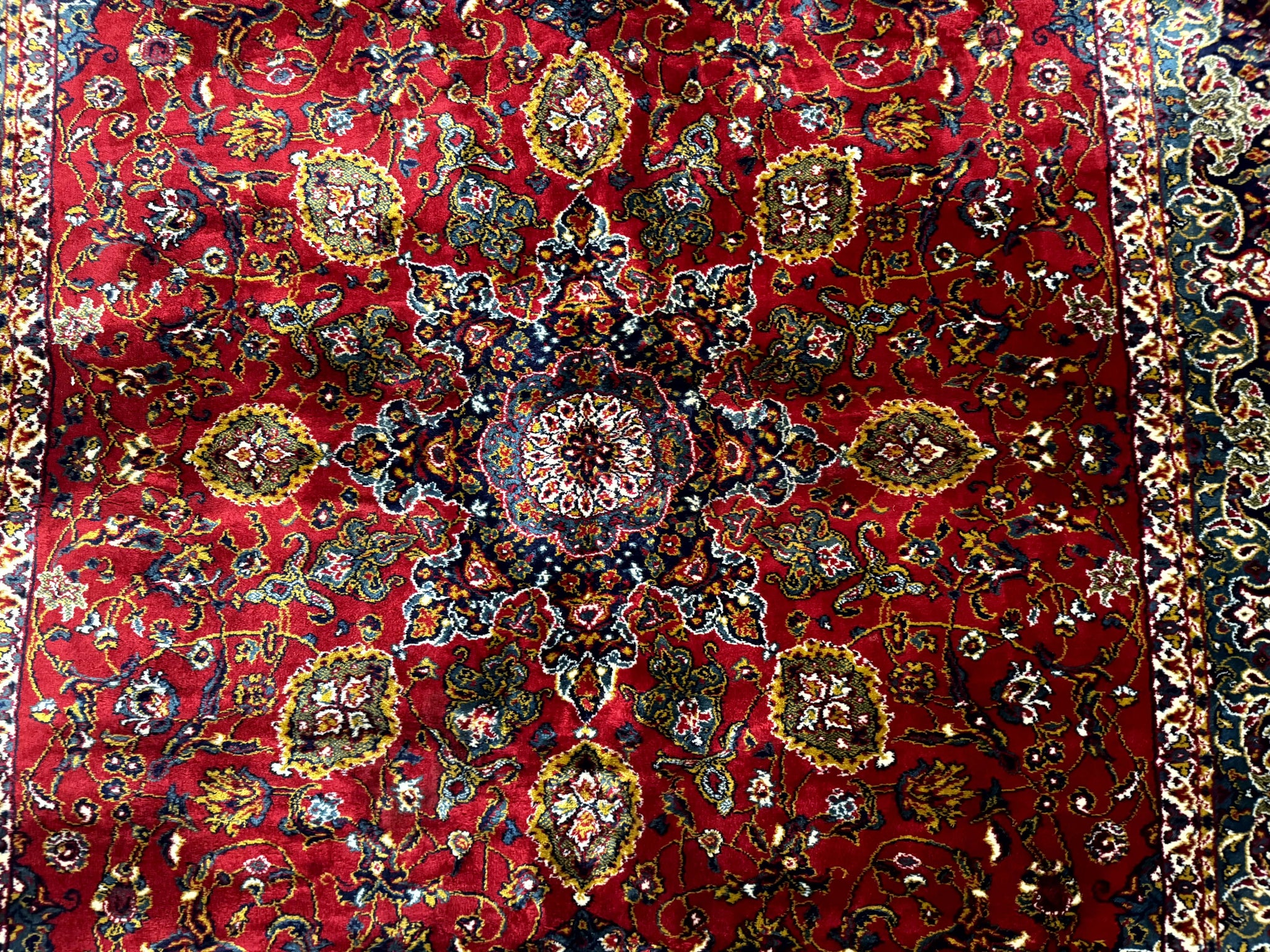 Red Persian Rug 6x9, Medallion Carpet, Ardebil Design, Vintage Belgium Power Loomed Carpet by Jewel Rugs