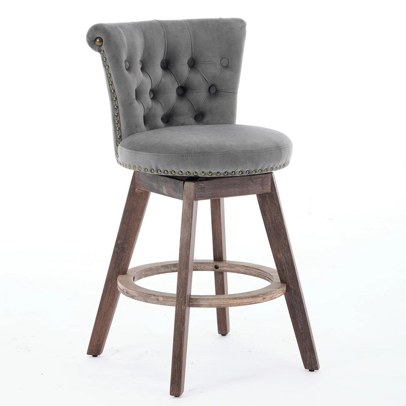 26" Counter Height Bar Stools Set of 2 with 360° Swivel and Velvet Upholstery by HouseOfZazla