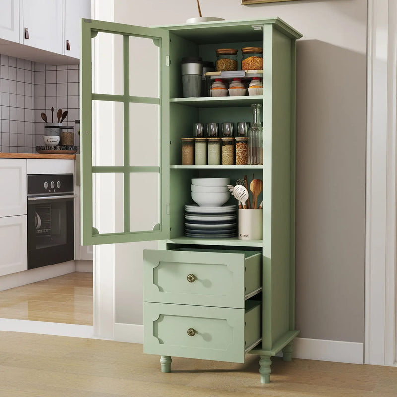 Minimalism Buffet Cabinet With Glass Doors And Double Drawer by Unique Piece Furniture