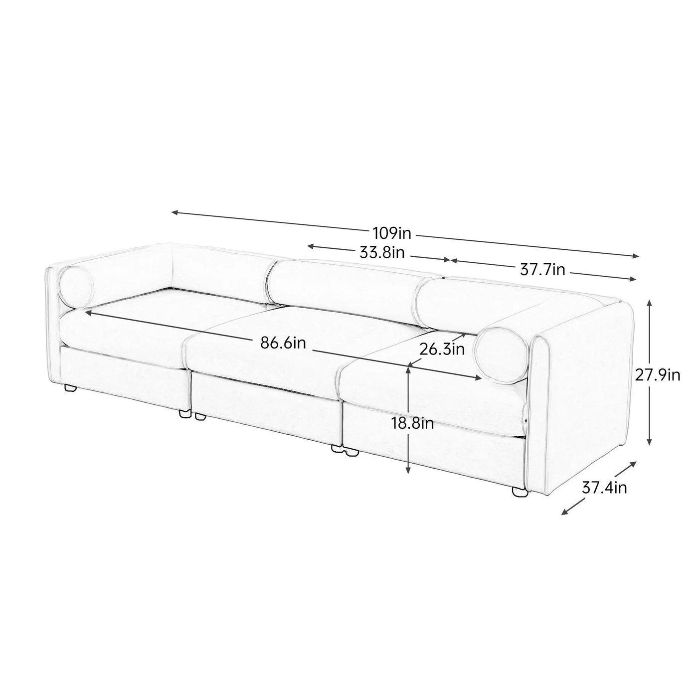 Stylish Sofa With Storage Seat And Cylindrical Backrest by Unique Piece Furniture