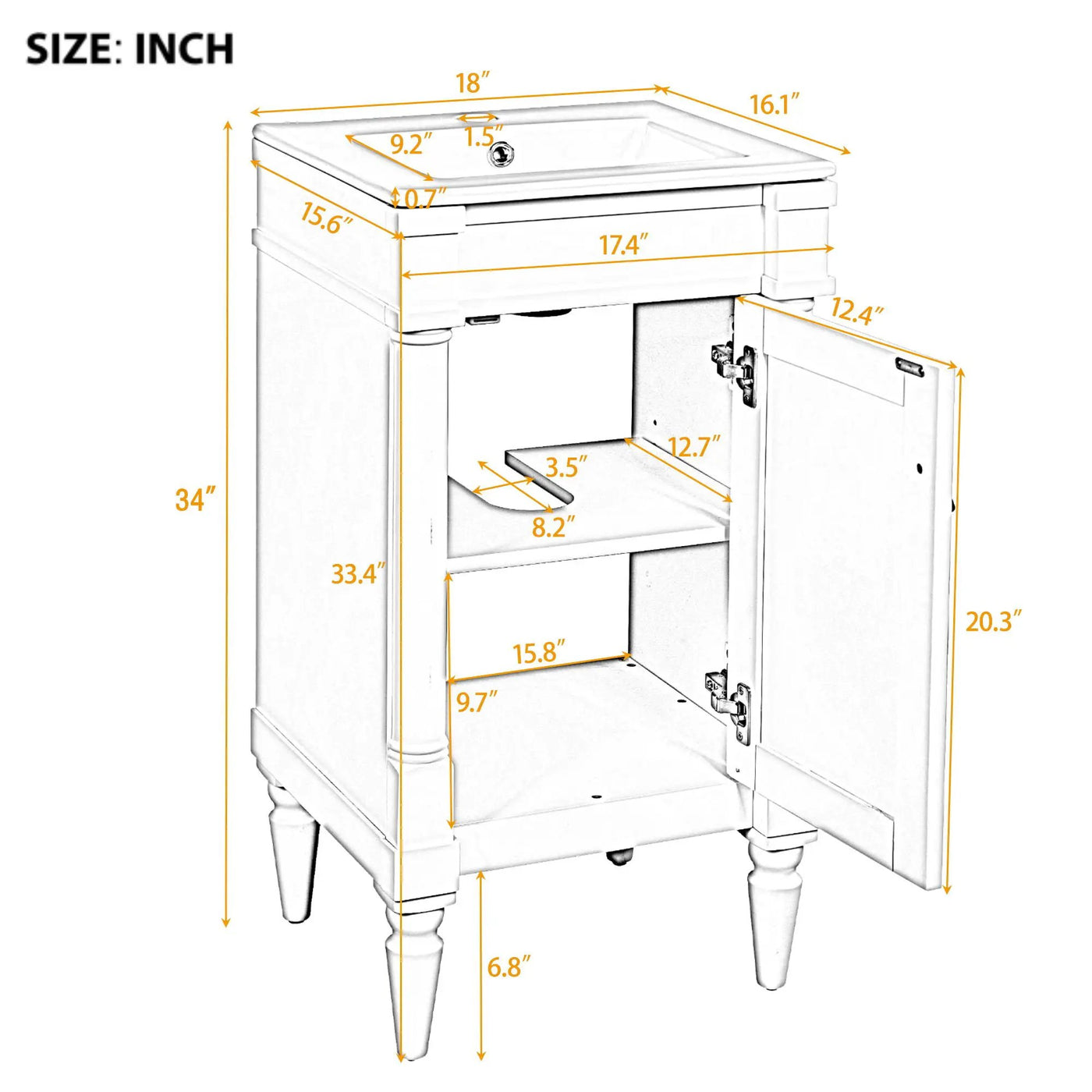 Bathroom Vanity With Sink, Storage Cabinet With Door, Drop In Sink, Compact Freestanding Design by Unique Piece Furniture