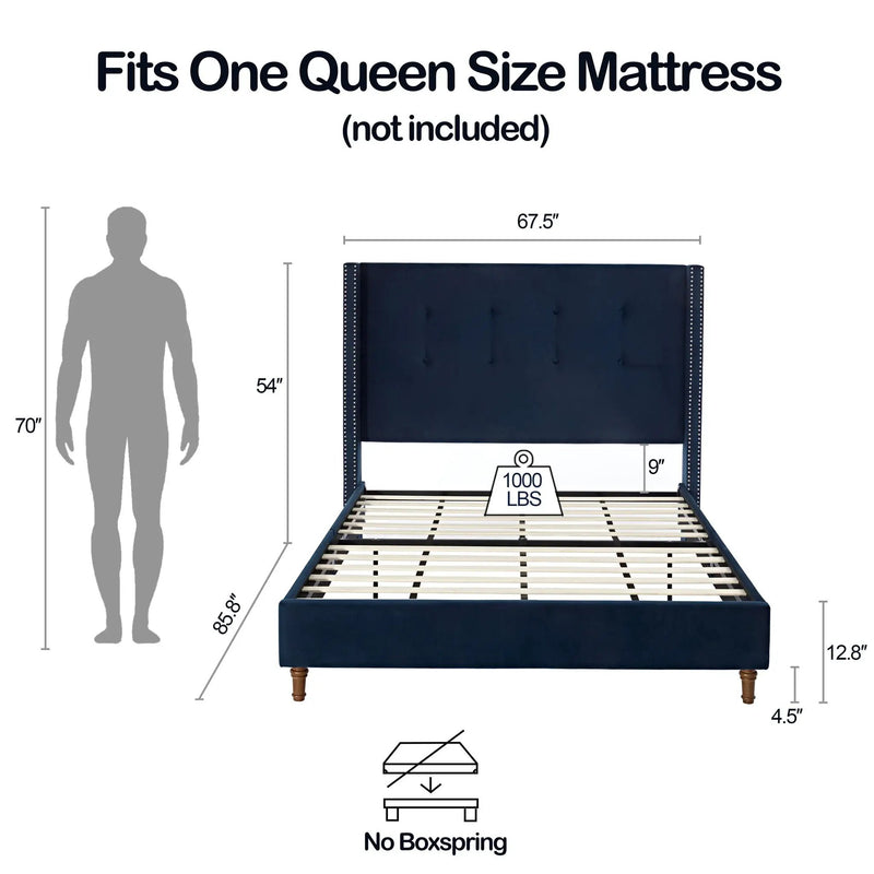 Peyton - Upholstered Bed With 54" High Headboard, Traditional Hand Buttoned Tufting by HouseOfZazla