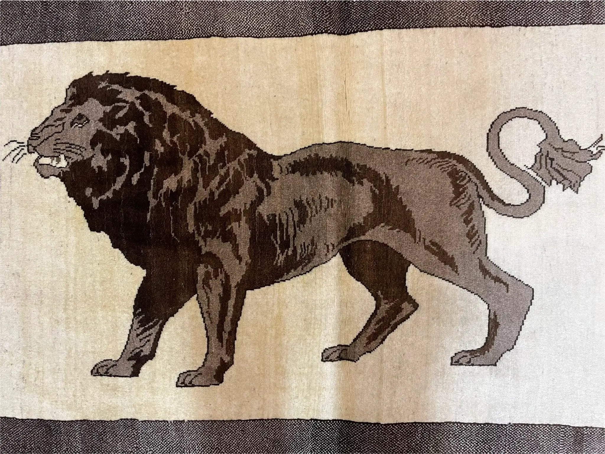 3 x 5 Handmade Rug Brown Beige Hand-Knotted Lion Rug New Vintage Quality Animal by Jewel Rugs