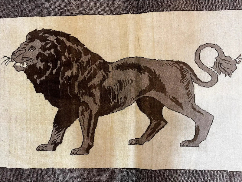 3 x 5 Handmade Rug Brown Beige Hand-Knotted Lion Rug New Vintage Quality Animal by Jewel Rugs