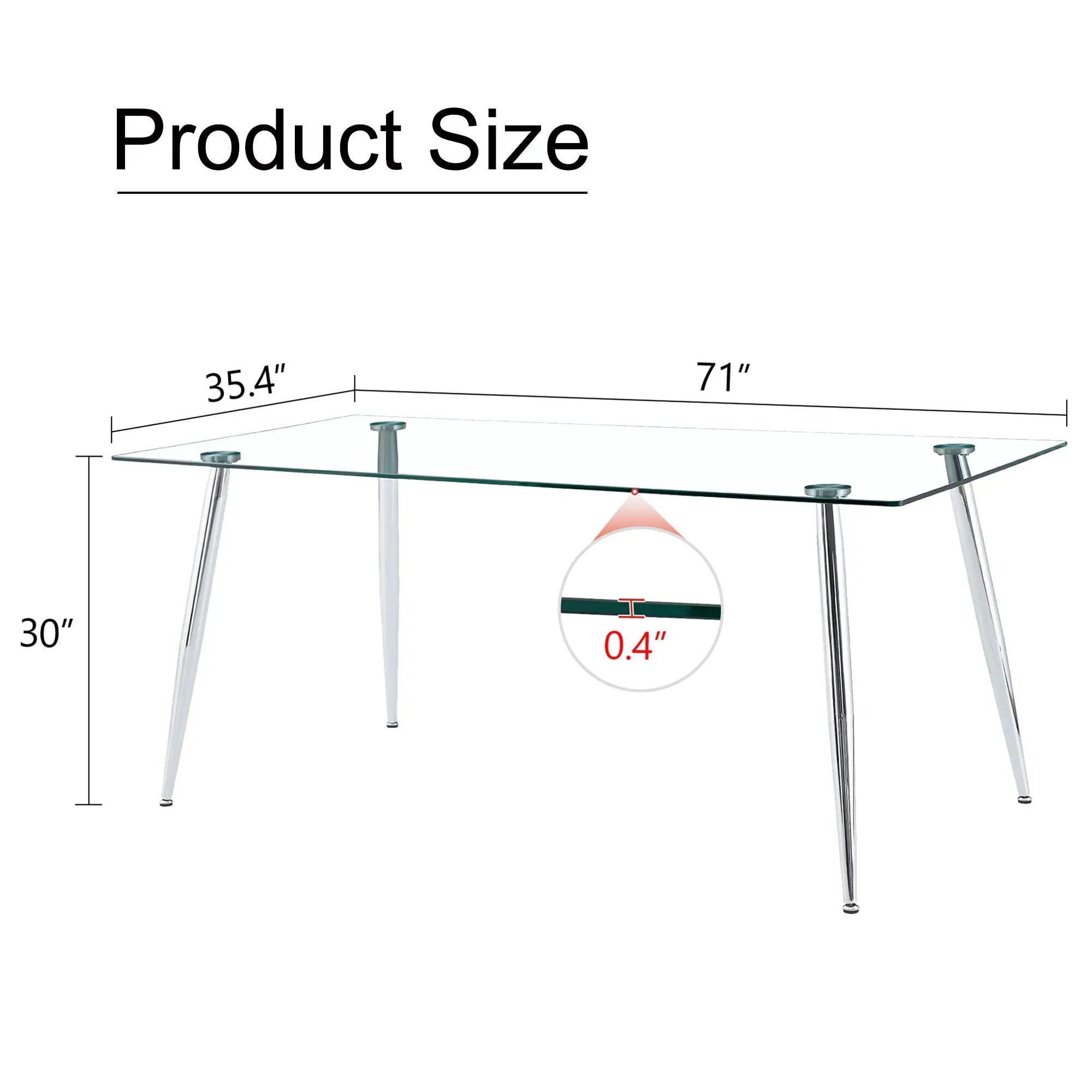 Modern Rectangular Glass Dining Table For 4-6 People With Tempered Glass Countertop by HouseOfZazla