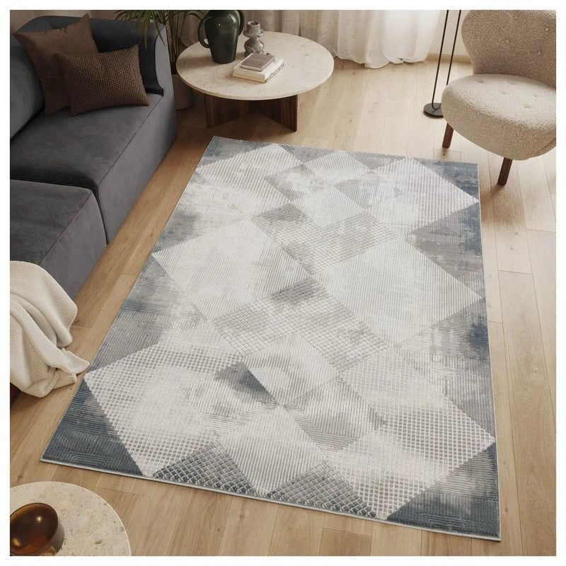 Geometrix - 5'3" X 7'3" Area Rug With Geometric, 3D Effect - Gray / Ivory by Unique Piece Furniture