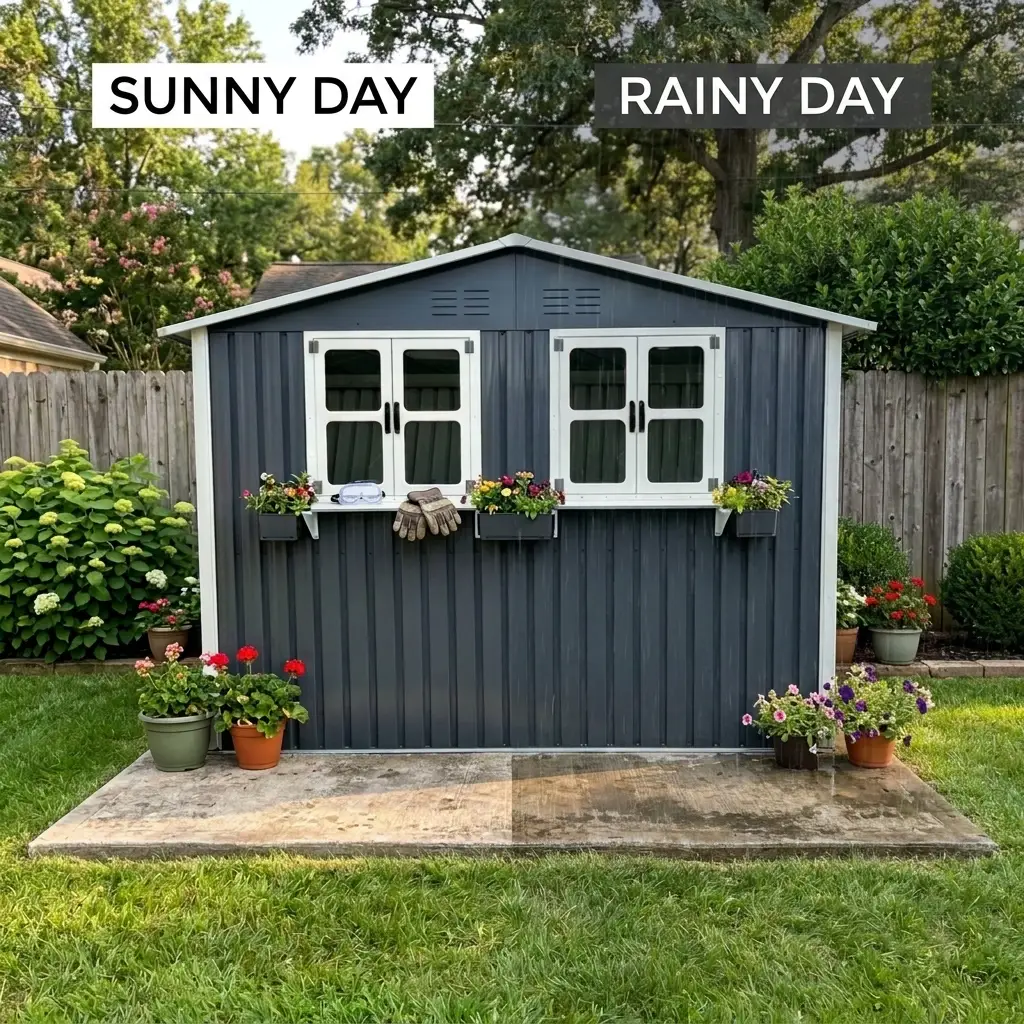 6x9 FT Outdoor Metal Storage Shed with Window & Flower Rack by HouseOfZazla