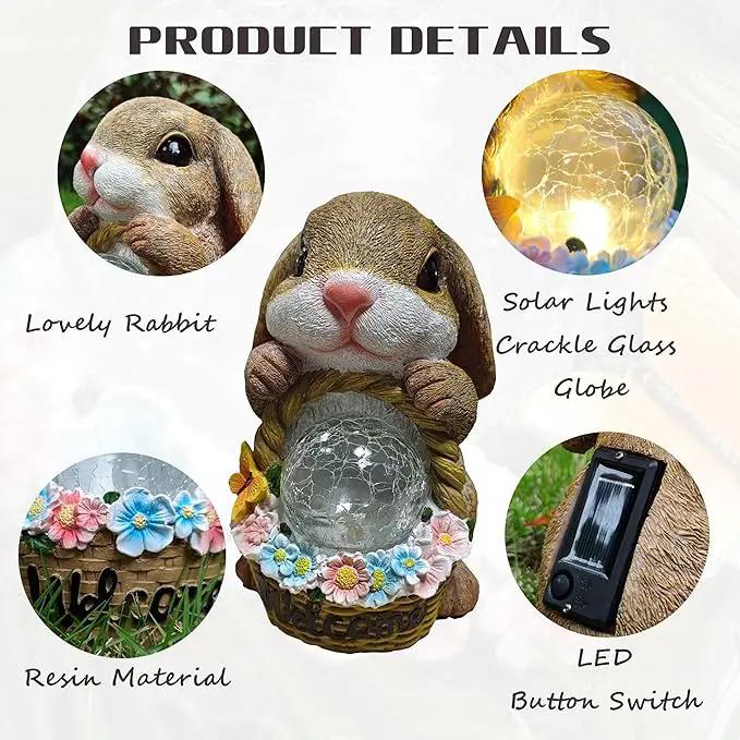 Solar Rabbit Garden Outdoor Statues,Resin Rabbit Figurine Carrying Flower Basket and Magic Orb with Solar LED Lights, Lawn Decor Outdoor Statue for Patio, Balcony, Yard Ornament by GreenHaven Gardens