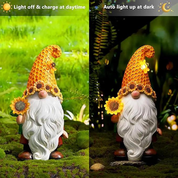 Garden Gnomes Outdoor - Sunflower Gnome Statue with Solar LED Lights for Yard, Patio, Lawn Ornaments - Best Garden Gifts for Mothers Day, Housewarming, Festival by GreenHaven Gardens
