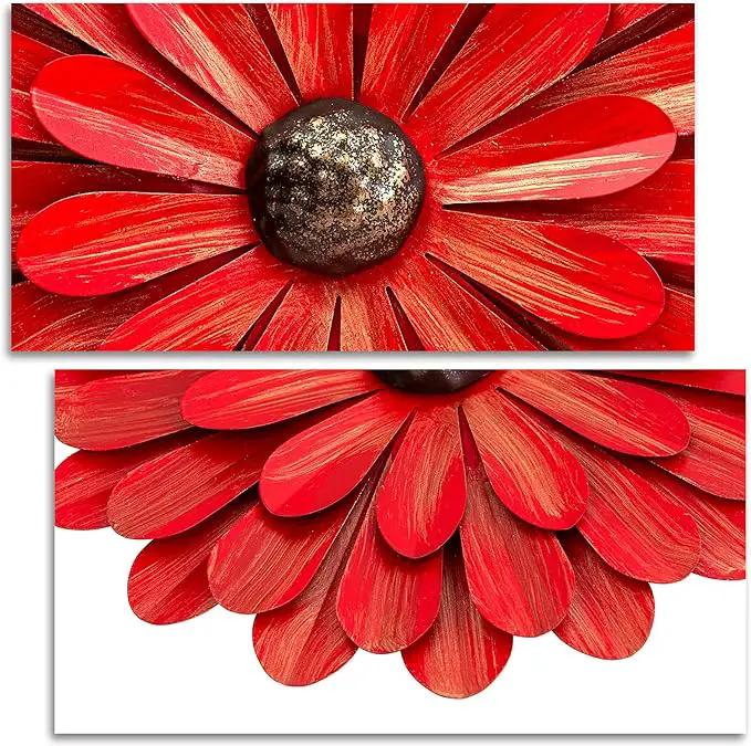 EASICUTI Red Metal Flowers Wall Decor Metal Wall Art Decorations Hanging For Indoor Outdoor Home Bathroom Kitchen Room Bedroom Living Room Garden Patio Porch 12 Inch by GreenHaven Gardens