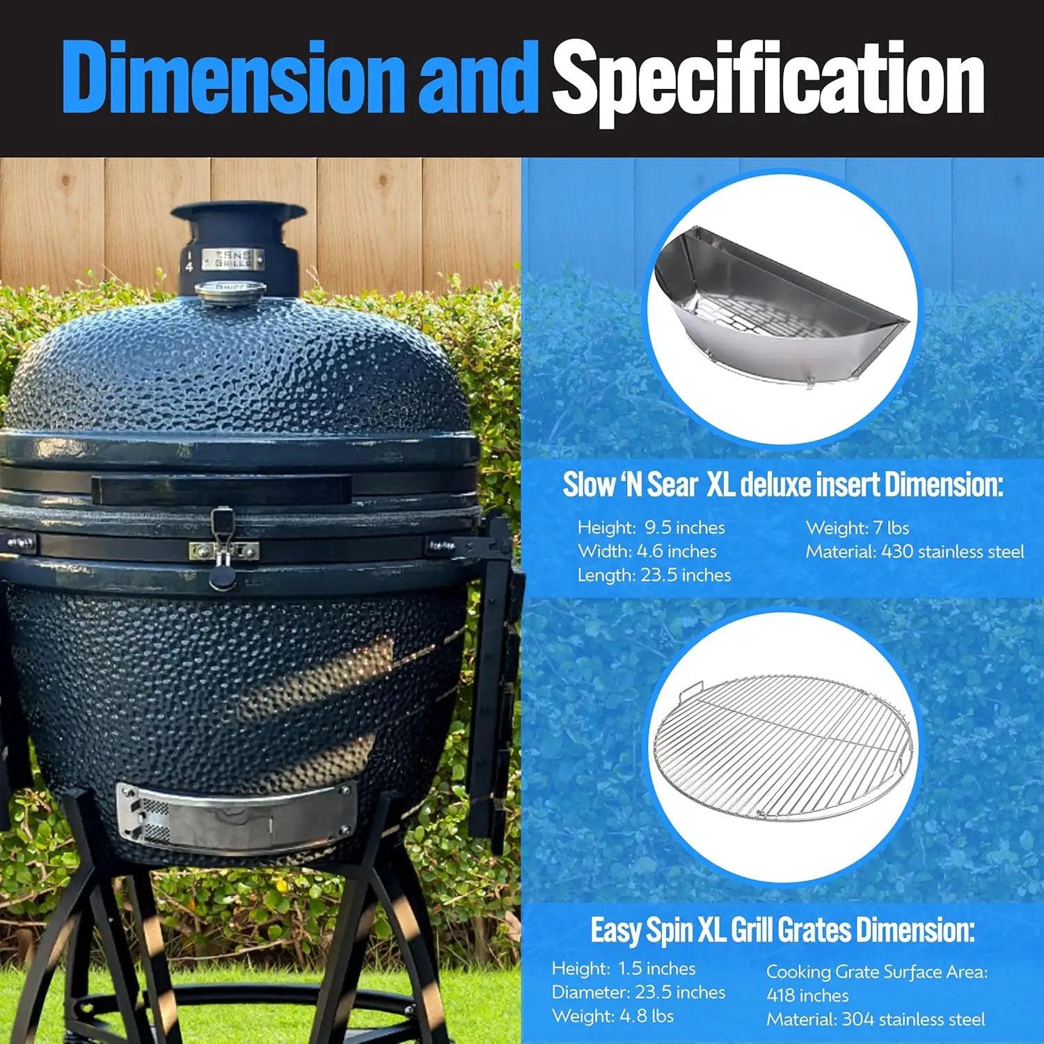 SnS Grills Slow ‘N Sear® 5-Piece Cooking System - Patented Charcoal Basket with Removeable Water Reservoir, EasySpin Grate, Drip Pan for Low ‘N Slow Smoking & Charcoal Grilling on Big Green Egg XL by GreenHaven Gardens