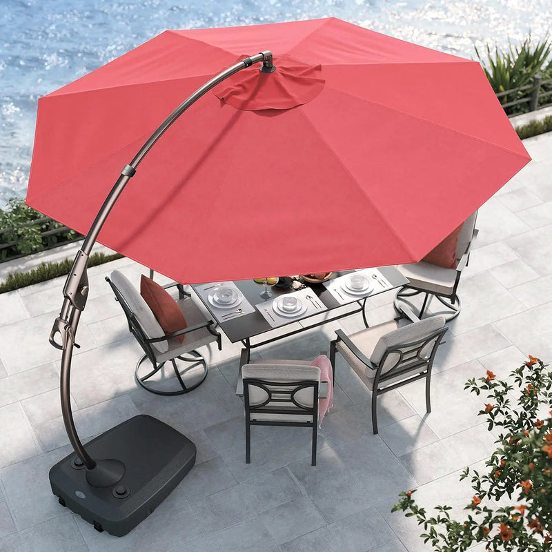 Grand patio 12FT Outdoor Cantilever Umbrella Large Round Aluminum Offset Umbrella with Base for Garden Deck Patio (Red, 12 FT) by GreenHaven Gardens