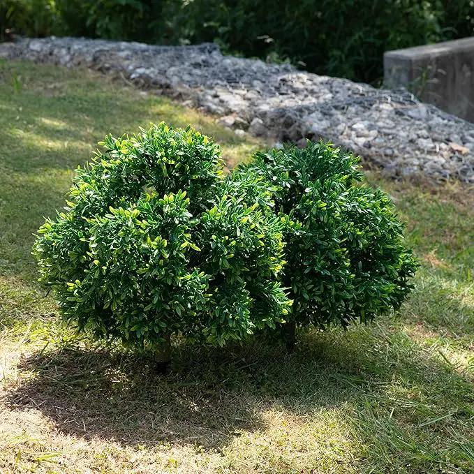 Premium 16" Diameter Artificial Japanese Boxwood Topiary – Set of 2 Faux Plants with Ground Spikes – UV-Resistant, Realistic Outdoor & Indoor Garden Décor – Weatherproof and Durable by GreenHaven Gardens