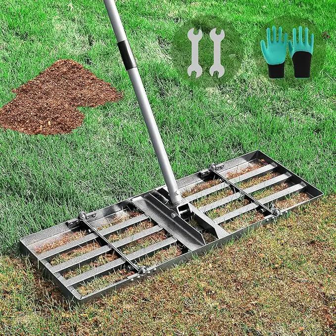 Lawn Leveling Rake, Lawn Leveler with Stainless Steel Long Handle, Heavy Duty Yard Level Tool for Leveling Soil, Sand Or Dirt Surfaces, Gardening Gloves Gift Included (30x10in) by GreenHaven Gardens