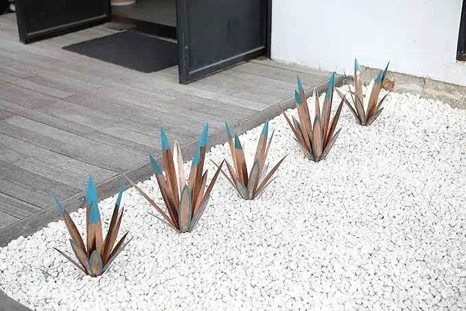 Large Tequila Rustic Sculpture, Rustic Metal Agave Plants for Outdoor Patio Yard, Home Decor Hand Painted Metal Agave Garden Yard Statue, Outdoor Lawn Ornaments (2 Big 1 Small) by GreenHaven Gardens