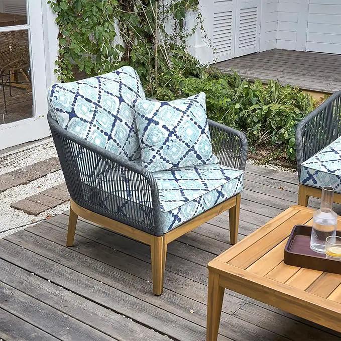 LVTXIII Outdoor Deep Seat Cushion Patio Seat and Back Cushion Set Seasonal Chair Cushion with Removable Cover and Adjustable Buckle for Home and Garden, 24"x24"x4", Boho Geometry Blue by GreenHaven Gardens