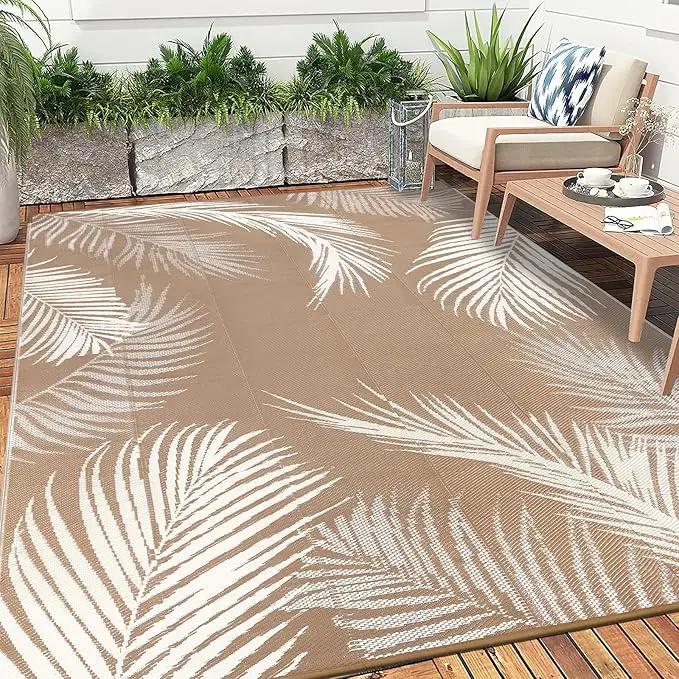 Pauwer Waterproof Outdoor Rug 10x14, Reversible Plastic Straw Patio Camping Rug, Indoor Outdoor RV Mat Carpet for Deck, Camper, Porch, Balcony, Backyard, Picnic, Leaf Brown by GreenHaven Gardens