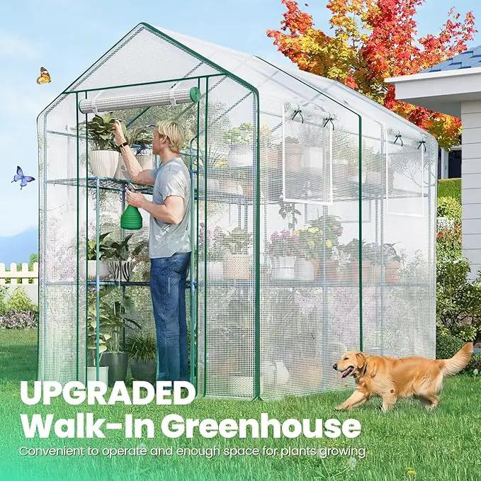 KING BIRD Premium Greenhouse for Outdoors, 84 x 56 x 77 Upgraded PE Cover & Steel Frame Walk in Hot House, w/ Zippered Screen Windows Mesh Door, 3 Tiers 20 Shelves for Outside Garden, White by GreenHaven Gardens