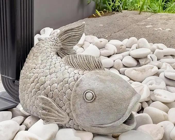Real Fish Sculpture Gutter Diverter Rain,Eco-Friendly Resin Gutter Extender Diverter,Deco Gutter Extension Downspout, Splash Block, Perfect Rain Gutter Downspout Extension for 3"x4" Downspouts by GreenHaven Gardens