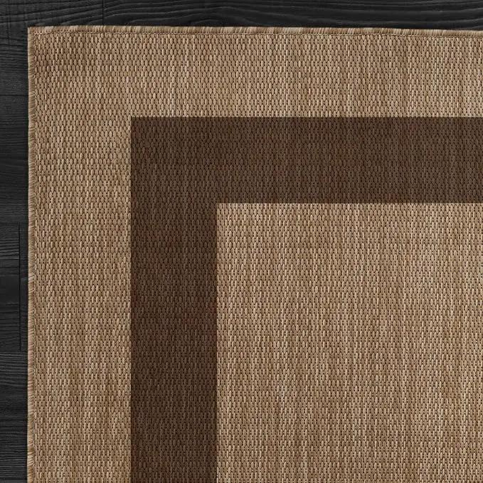 CAMILSON Outdoor Rug 5x7 - Modern Outside Rugs for Patios Porches Waterproof Durable Washable Non-Shedding, Easy-to-Clean Indoor Outdoor Area Carpet (5 x 7, Bordered - Jute) by GreenHaven Gardens