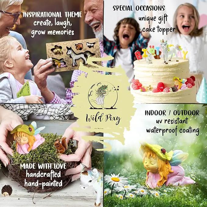 WILD PIXY Baby Miniature Fairy Garden Set – Springtime Fairy Accessories Kit with Gorgeous Fairies and Animals, Indoor/Outdoor Figurines in Designer Gift Box, Perfect for Garden Decor by GreenHaven Gardens