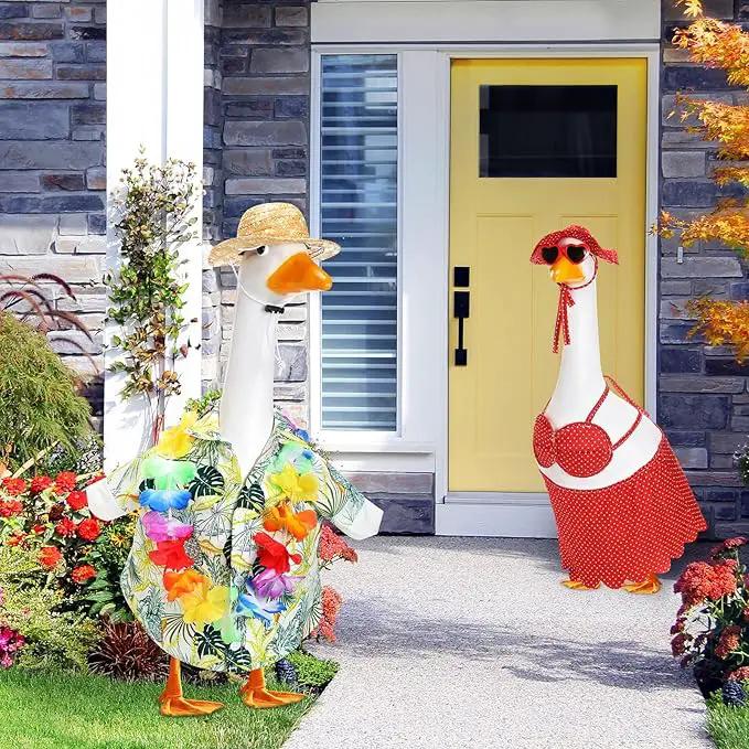 2 Set Hawaiian Luau Porch Goose Outfit for Lawn 23'' Plastic Goose Clothes Costume Summer Outdoor Decor(Dot Bikini) by GreenHaven Gardens